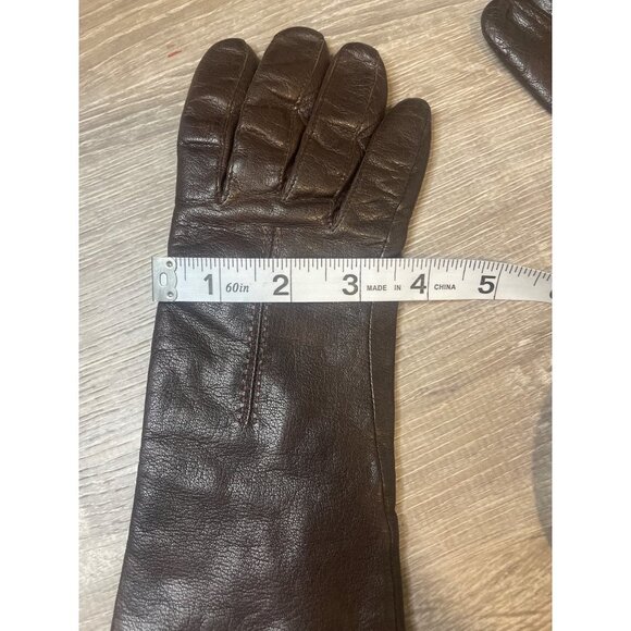 Vintage 80s 90s Brown Leather Ladies LIned Gloves Sz S - Picture 5 of 6